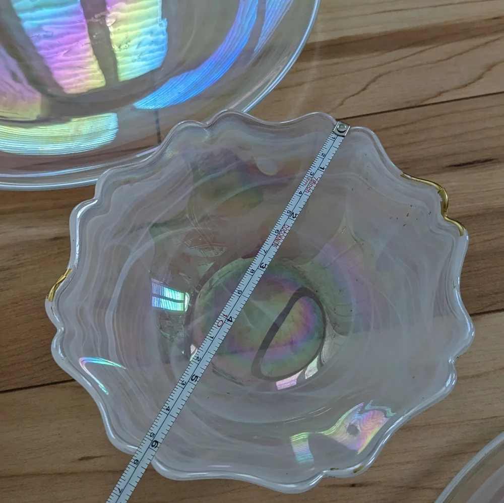 Artistic Accents Turkish Iridescent Swirl Pearl Glass 10 Pieces Plates and Bowls